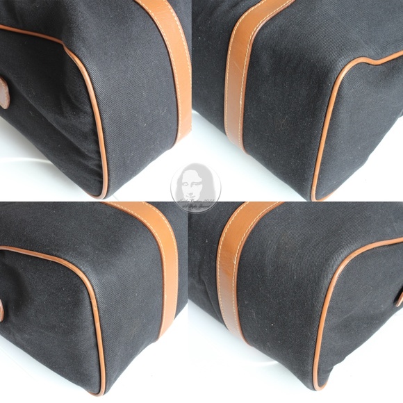 Mark Cross Satchel Handbag Black Twill Canvas & Saddle Leather Trim Vintage - Picture 8 of 13